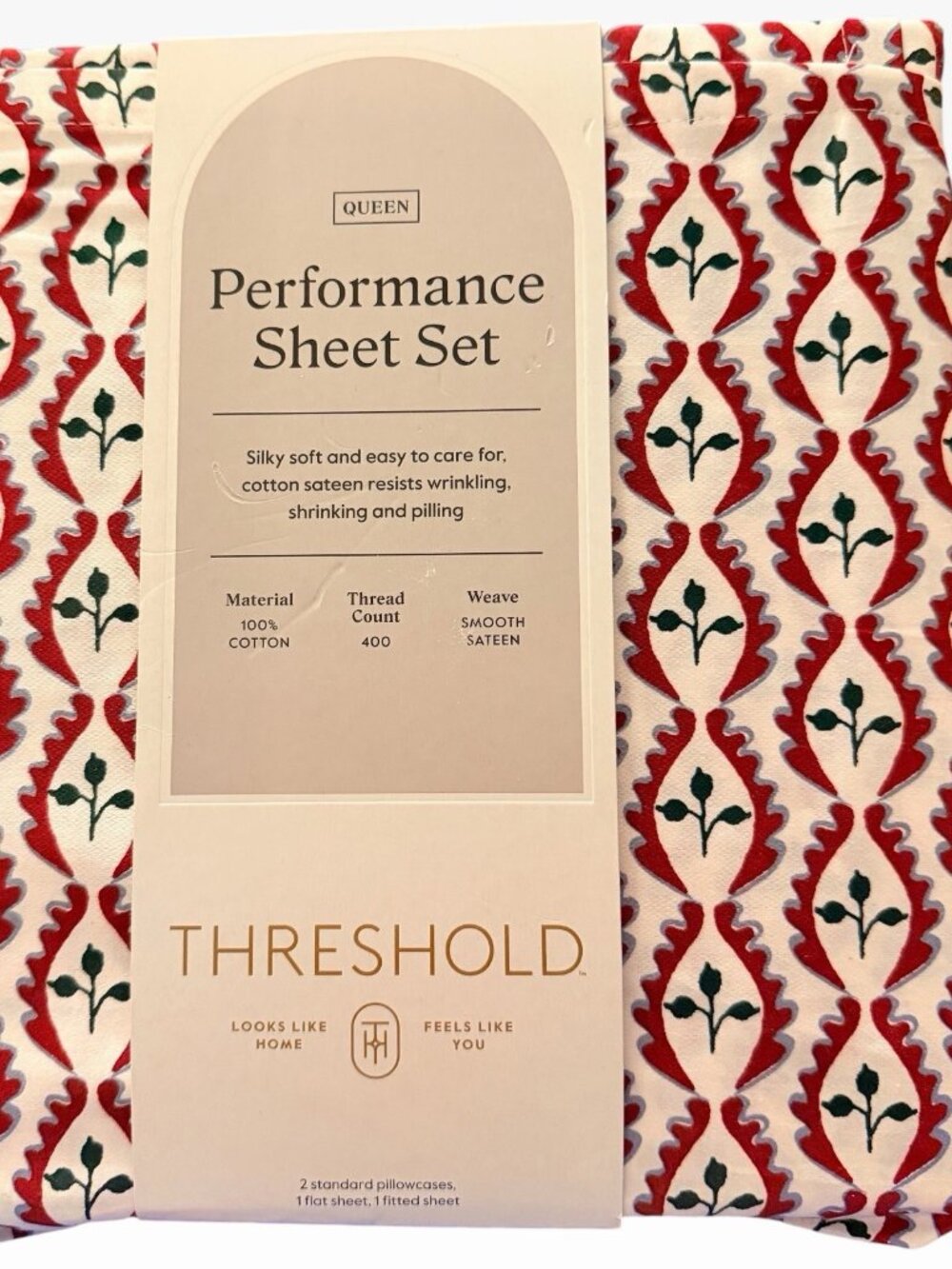 Threshold Target Queen Sheet Set Cotton 400 Thread Woodblock Leaf Brand New